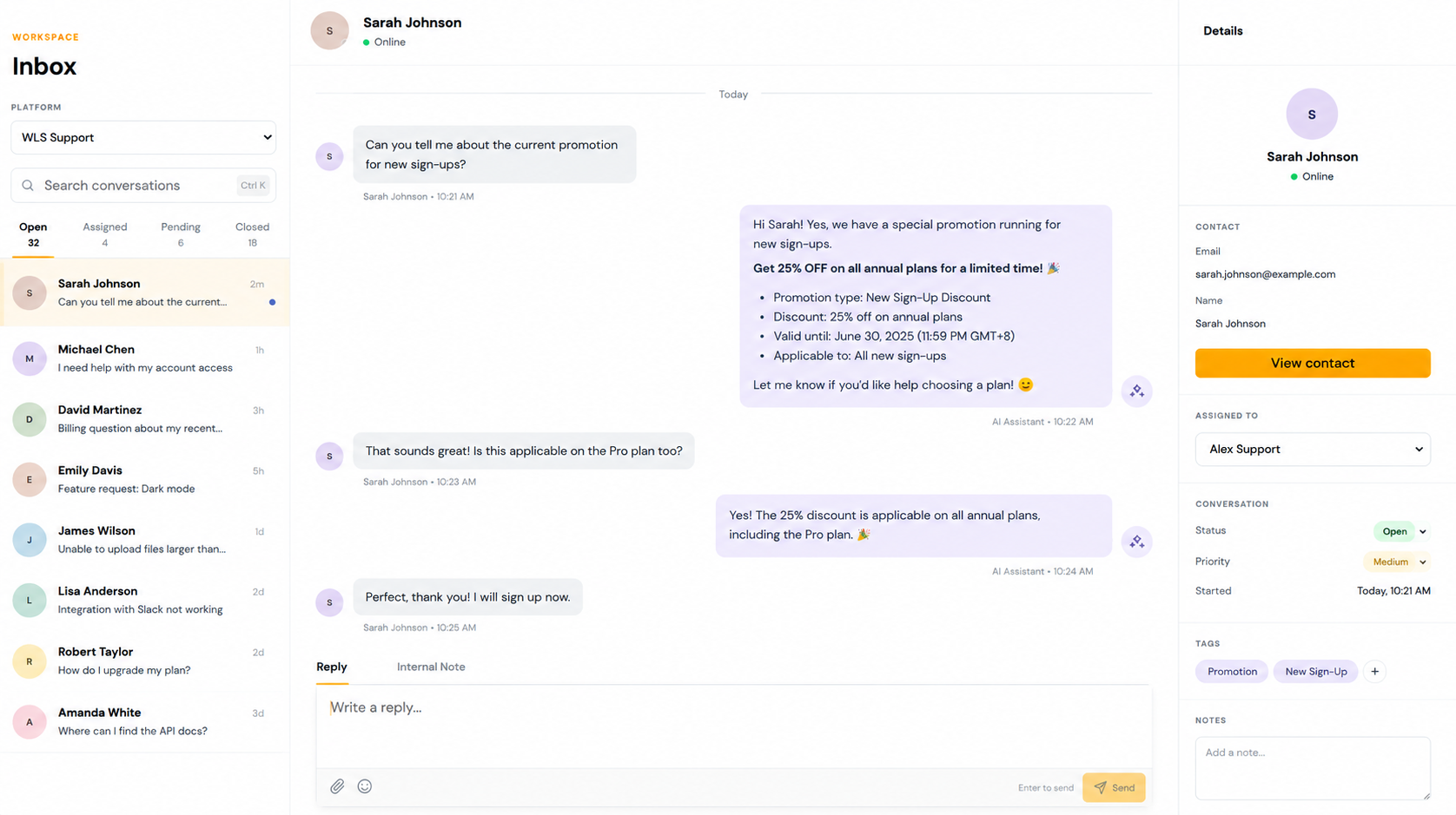 Give every conversation the right next step. product screen